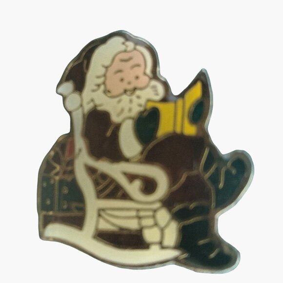 Santa Claus Christmas Pin Brooch Rocking Chair Reading Storytime Holiday Jewelry - Picture 1 of 4